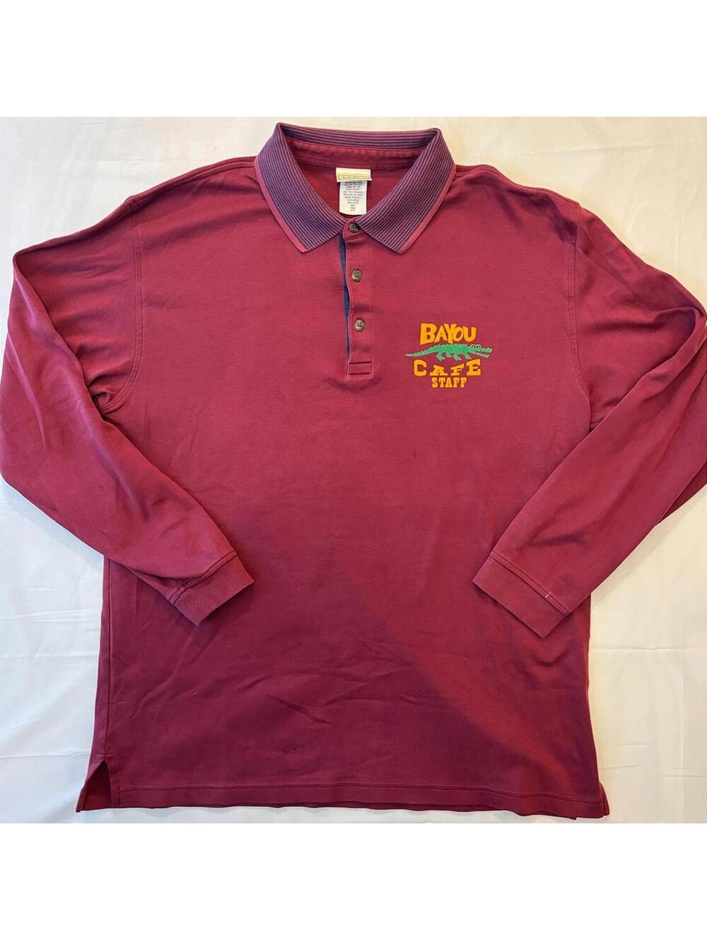 Vintage 90s L.L.Bean Bayou Cafe Alligator Staff Polo Long Sleeve Maroon Large